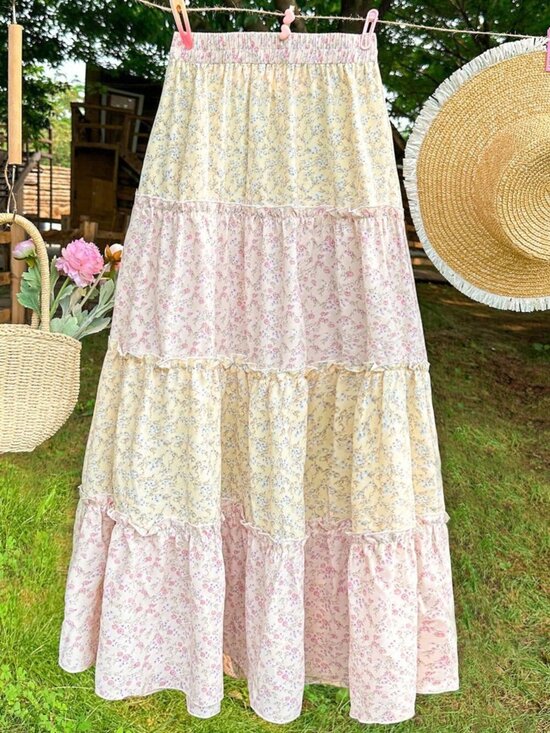 Dresses & Skirts - Multicolor Boho Women's Color Block Random Printing Skirt